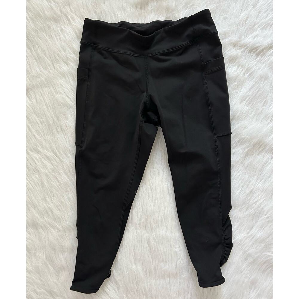 IVIVVA By Lululemon Girls Quick Trip Crop Leggings Ruched Mesh Panels Size 14 - Picture 4 of 11